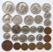 A selection of US coinage including an 1839 US one