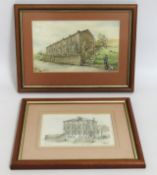 Two framed watercolours of Clapham Road 1874, signed Waterfoot by Walter Tyrer Coppel, largest image