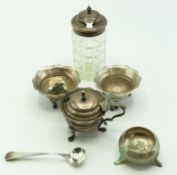 A 1909 pair of Birmingham silver salts, a 1912 Birmingham silver mustard by Alexander Clark & Co. an