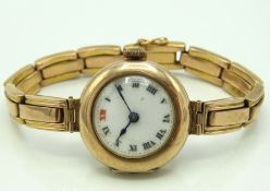 A 9ct gold wristwatch, wound, failed to run, case