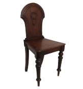 A Victorian mahogany hall chair, 840mm high to bac