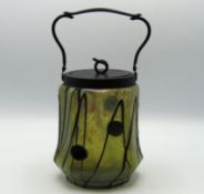 A c.1900 Loetz style iridescent blown glass biscui