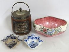 An oak barrel with repousse silver plated hunting