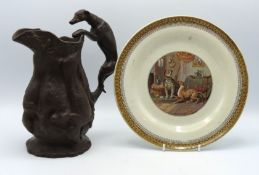 A 19thC. Prattware plate depicting whippet with En