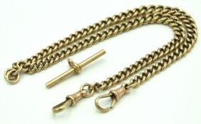 A 9ct gold Albert chain with graduated links & its detached 9ct gold T-bar, 380mm long, 36.3g
