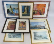 A selection of framed decorative prints including