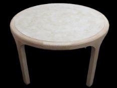 A mid century style reeded table with inlaid trave