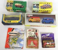 Six boxed diecast toys including Corgi, Vanguard,