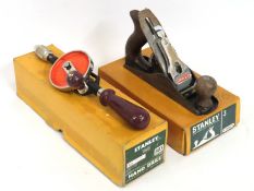 A boxed Stanley no. 3 plane twinned with a boxed S