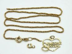 A 9ct gold chain with pendant, chain 430mm long a/