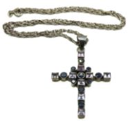 A silver necklace & cross set with amethyst, chain