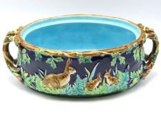 A George Jones majolica game pie dish lacking cove