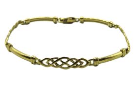 A 9ct gold bar link bracelet with Celtic weave dec