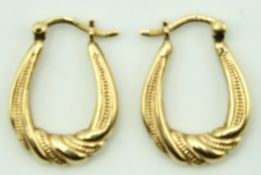 A pair of 9ct gold hoop earrings, 19.5mm drop, 1g