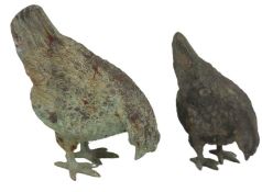 Two bronze finish style garden chicken ornaments,