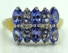 A 9ct gold ring set with tanzanite & diamond, 2g,