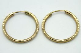 A pair of yellow metal hoop earrings, test electro