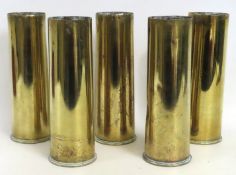 Five WW1 brass military shells, 296mm tall