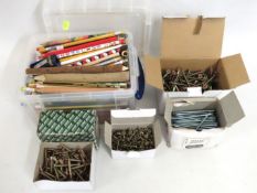 A boxed quantity of pencils & four boxes of screws