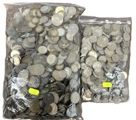 Two bags of mixed coinage; mostly nickel 9.78kg