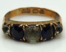 A 19thC. 1890 Victorian 9ct rose gold ring set with paste stones which have abrasions, 2g, size I/J