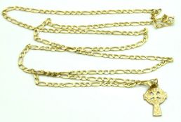 A 9ct gold Figaro link chain with Celtic cross pen