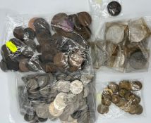 A quantity of mixed coinage including brass, coppe