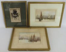 A pair of watercolours depicting sailboats on estu
