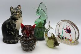 Four pieces of art glass including a Mdina glass s