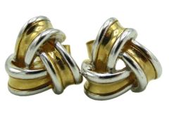A pair of 9ct two colour gold knot earrings, 10mm