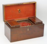 A George III mahogany tea caddy with antique cut g