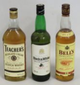A bottle of Teachers Highland Cream Scotch Whisky,