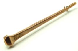 A 9ct rose gold tie bar, monogrammed E.M, 56mm wid