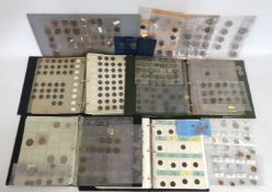 Five albums containing coins, loose sheets & three