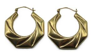 A pair of 9ct gold octagonal shaped earrings, 33mm
