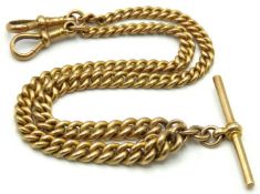 A 9ct gold Albert chain with T-bar, 393mm long, 46