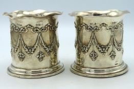 A pair of 1906 Edwardian Birmingham silver bottle