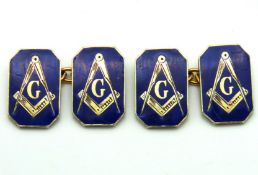 A pair of 9ct gold masonic cufflinks with enamelle