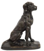 An antique bronze of hunting hound seated, unsigne