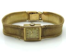 A 9ct gold ladies Rolex wristwatch, winds & runs, small area of fault to mesh bracelet, 135mm long,