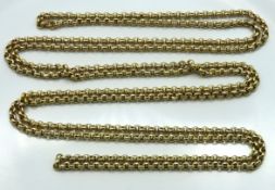 A 9ct gold Victorian long guard chain, 1400mm long
