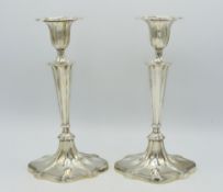 A pair of 1910 Edwardian Sheffield silver candlest