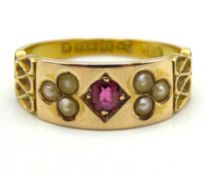 A Victorian 1893 15ct Chester gold ring set with r