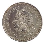 A 1948 Mexican 5 Pesos Cuauhtémoc 0.900 silver coi