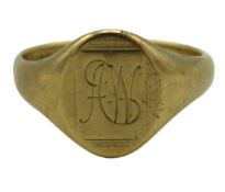 A 9ct gold signet ring, monogrammed 'AW', 6.2g, si