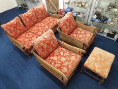 A four piece walnut & cane Bergere style suite, th