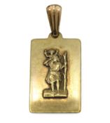 A 9ct gold St. Christopher ingot, 27mm drop, 1.7g