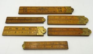 Six boxwood rules including three Rabone, two fore