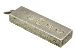 A 1977 London silver ingot, 50mm drop, 31.8g