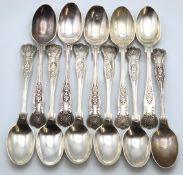 Eleven 1910 Edwardian Birmingham silver kings patt